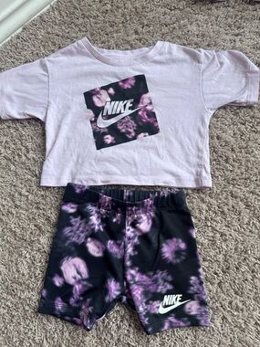 Nike Pink Tie-Dye Logo Crop Tee & Bike Shorts Set